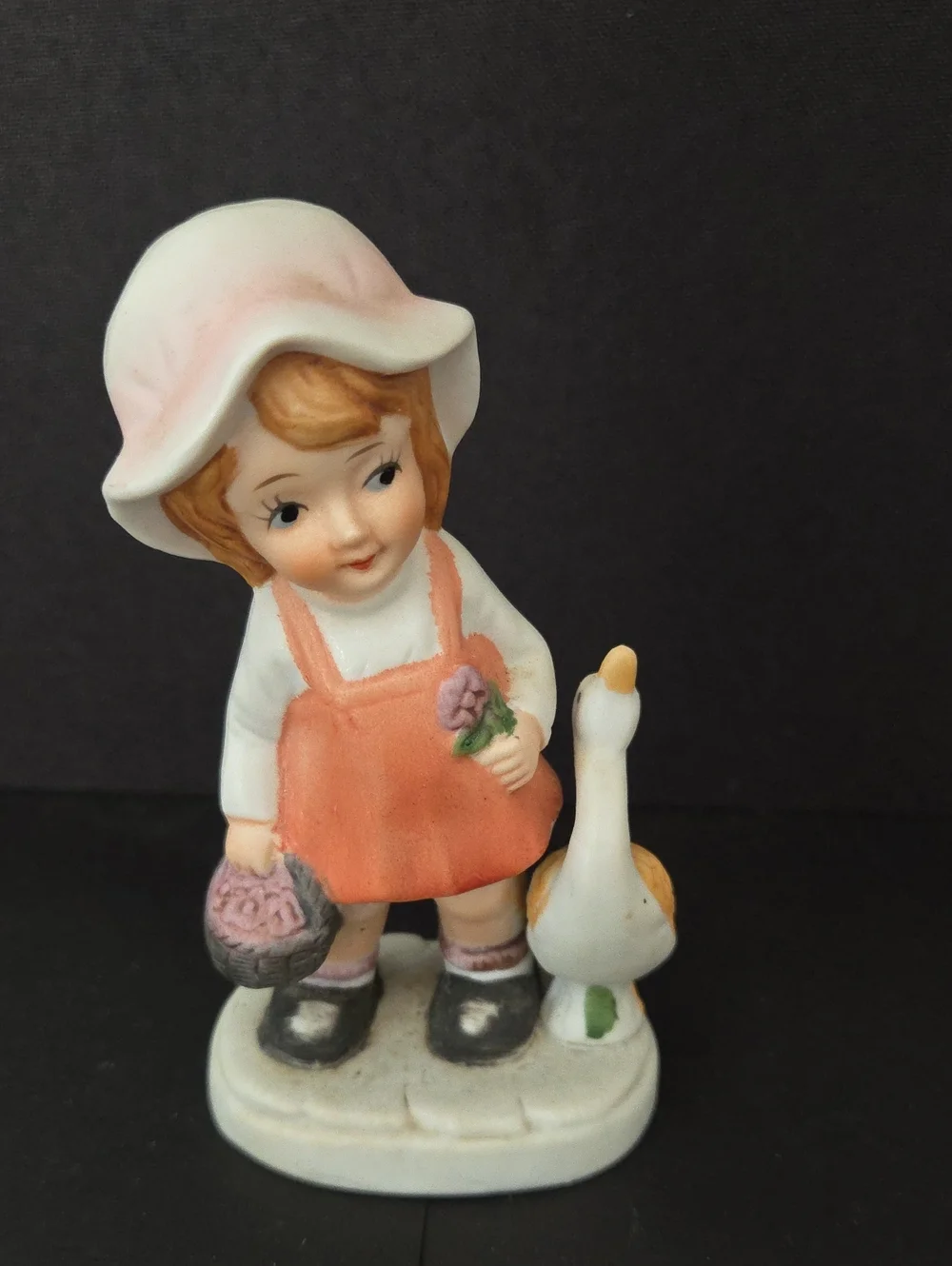 Vintage Porcelain Farm Boy Girl Figurine Set with Geese | 1970s